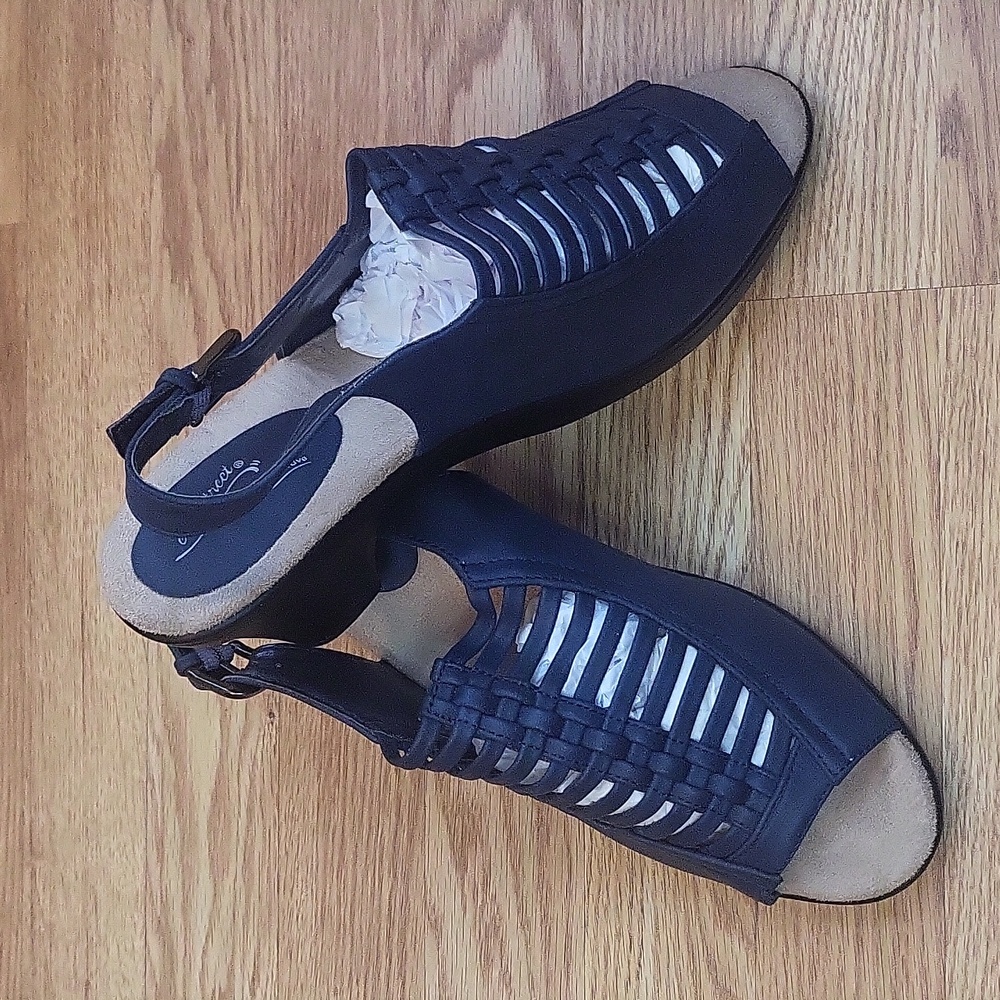 Navy Blue Easy Street Open Toe Slingback Sandals